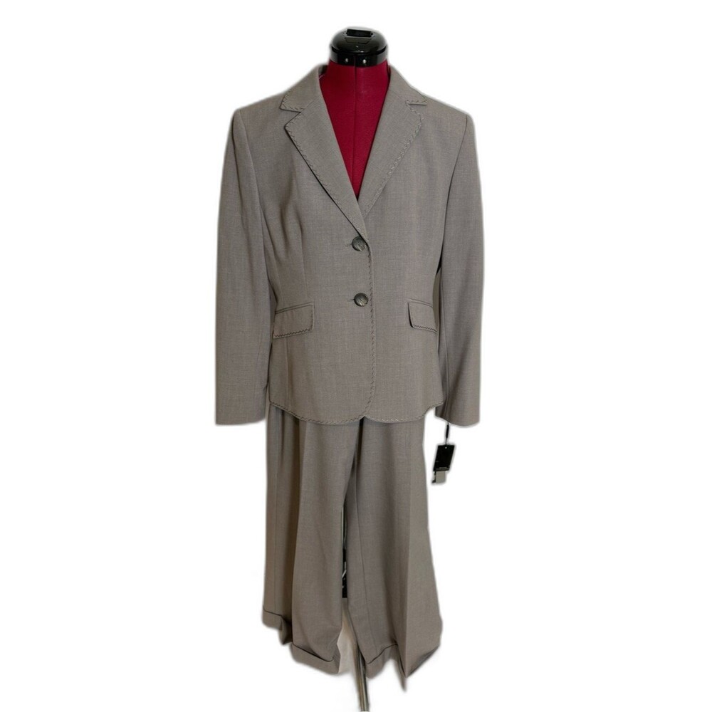 NWT Tahari ASL Pantsuit Women's Size 12P Grey 2-Piece Set Blazer & Pants